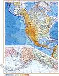 Карты. Атлас мира: Физическая карта Северной и центральной Америки.