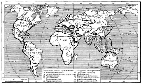 Карта 16. Происхождение культурных видов растений (по   П. М. Жуковскому).