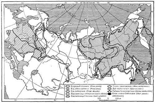 Карта 8. Распространение   деревьев   и   кустарников   в   СССР.